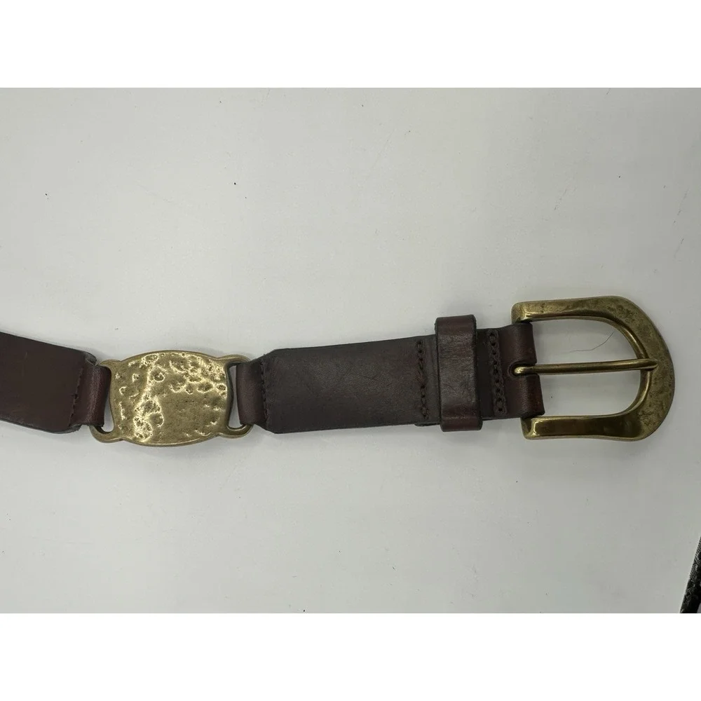 Fossil Leather Belt Brown Brass Western Style USA‎ Small 34 Vintage
